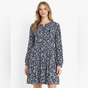 J Crew Long Sleeve Floral Dress XL Women Praire 100% Cotton Tiered Modest Peasan